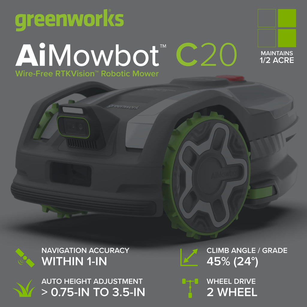 Greenworks AiMowbot Wire-Free RTKVision Robotic Mower C20