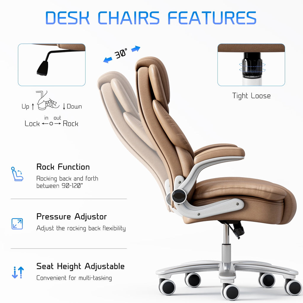 Ninecer Big and Tall Office Chair 400lb Wide Seat, Ergonomic High Back Leather Executive Desk Chair, Computer Chair with Flip-up Arms, Black
