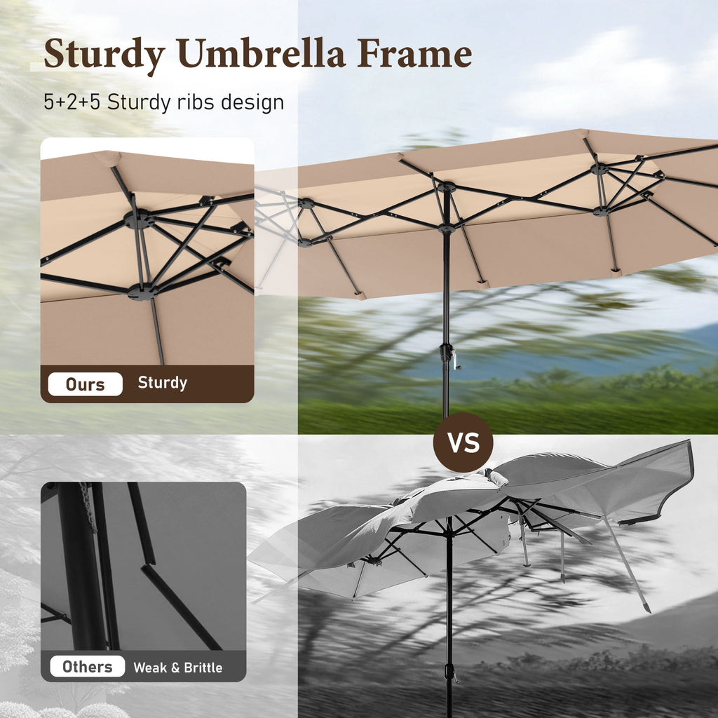 SUMMIT LIVING 13FT Patio Umbrella with Base Included - Double-Vented Rectangle Outdoor Market Umbrella for Patio - Beige