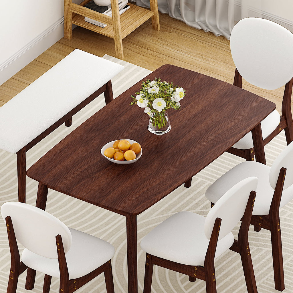 Ktaxon Solid Wood Dining Table Set for 6, Mid-Century Dining Room Table with 4 Padded Chairs & Bench, 47.3 Dining Room Set for 4~6 Family Use, Natural Wood
