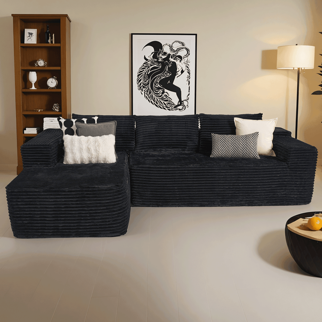 Ovios 106 Cloud Sofa Couch No Assembly Boneless Deep Seat Sofa for Living Room, Black (Corduroy)