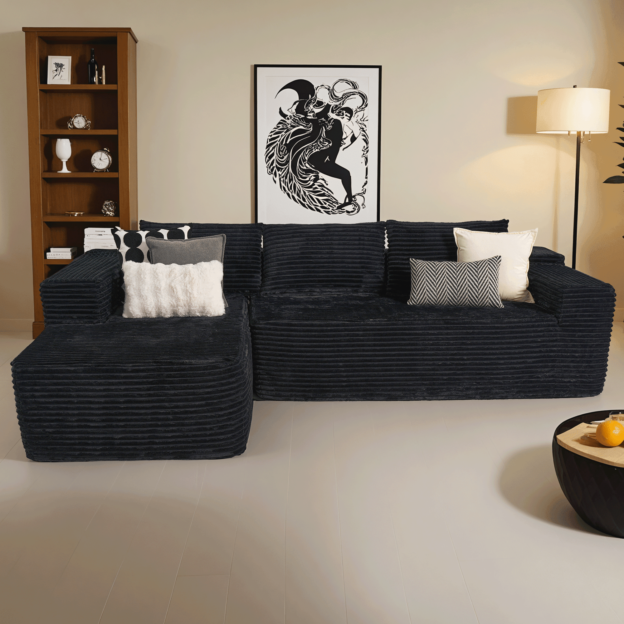 Ovios 106 Cloud Sofa Couch No Assembly Boneless Deep Seat Sofa for Living Room, Black (Corduroy)