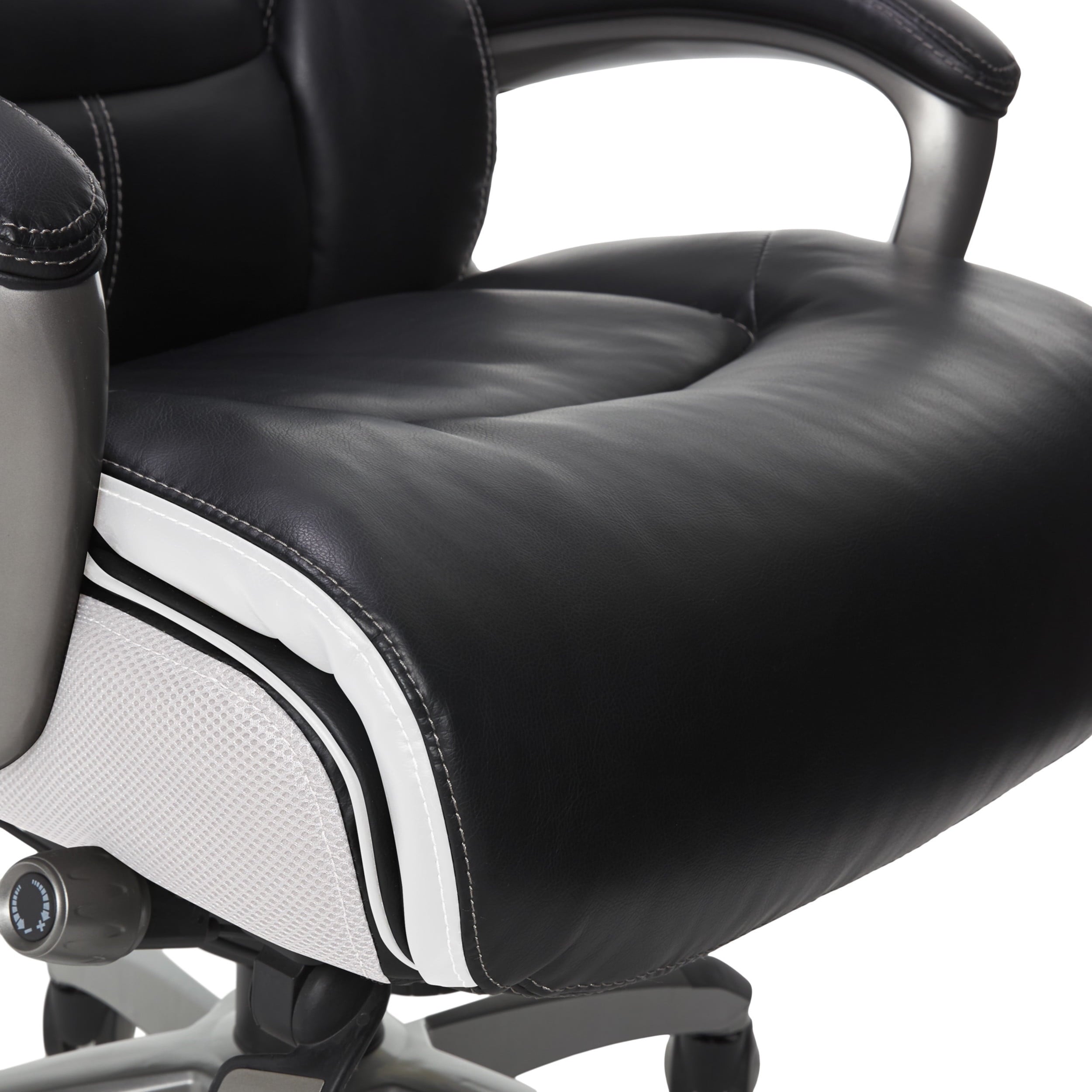 Serta Lautner Executive Home Office Desk Chair, Ergonomic High-Back with Adjustable Lumbar and Body Pillows, SmartLayers and ComfortCoils Technology, Mesh and Bonded Leather, Black and Gray