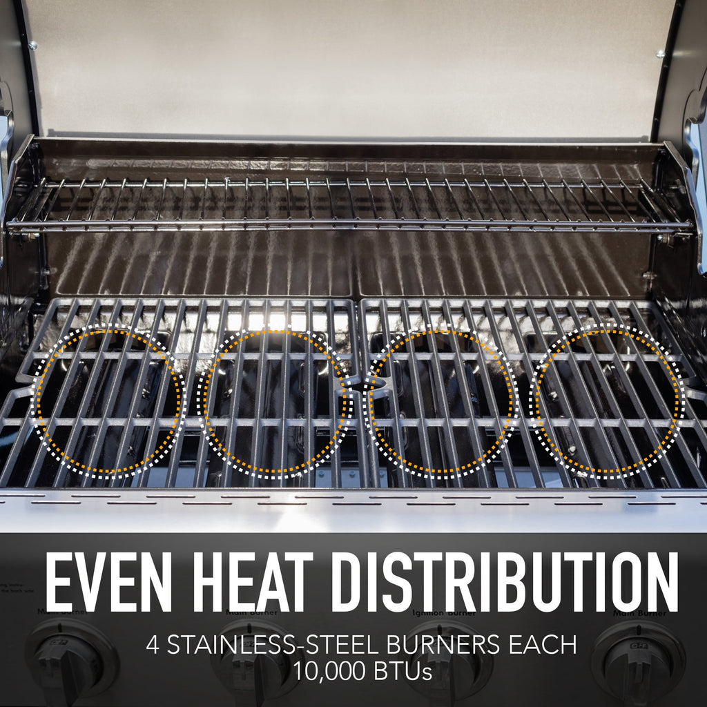 Kenmore 4-Burner Outdoor Propane Gas Grill with Side Burner, Open Cart, Stainless Steel