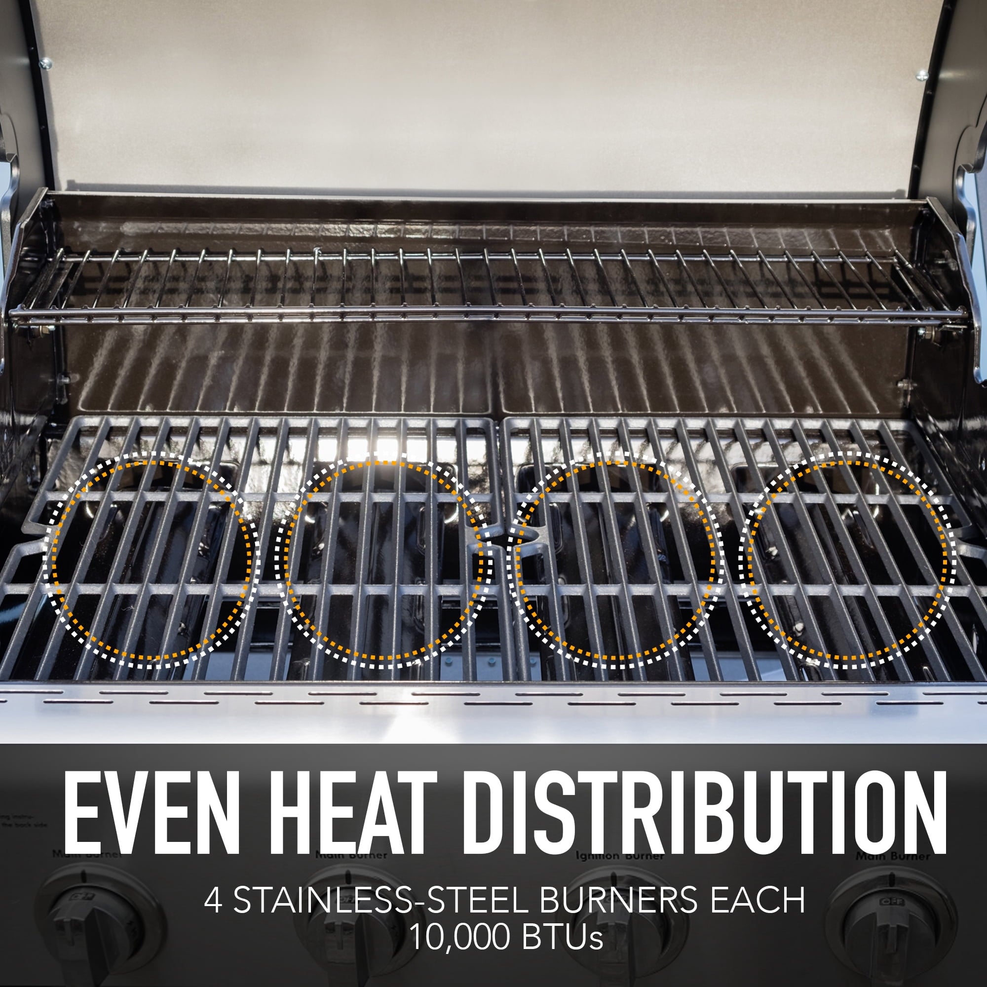 Kenmore 4-Burner Outdoor Propane Gas Grill with Side Burner, Open Cart, Stainless Steel