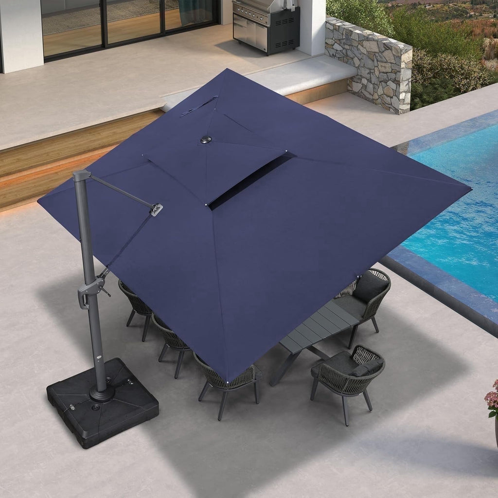 PURPLE LEAF Cantilever Umbrellas 12FT Square Large Patio Umbrella Offset Umbrella with 360°Rotation Tilting And Hanging Double Top, Grey