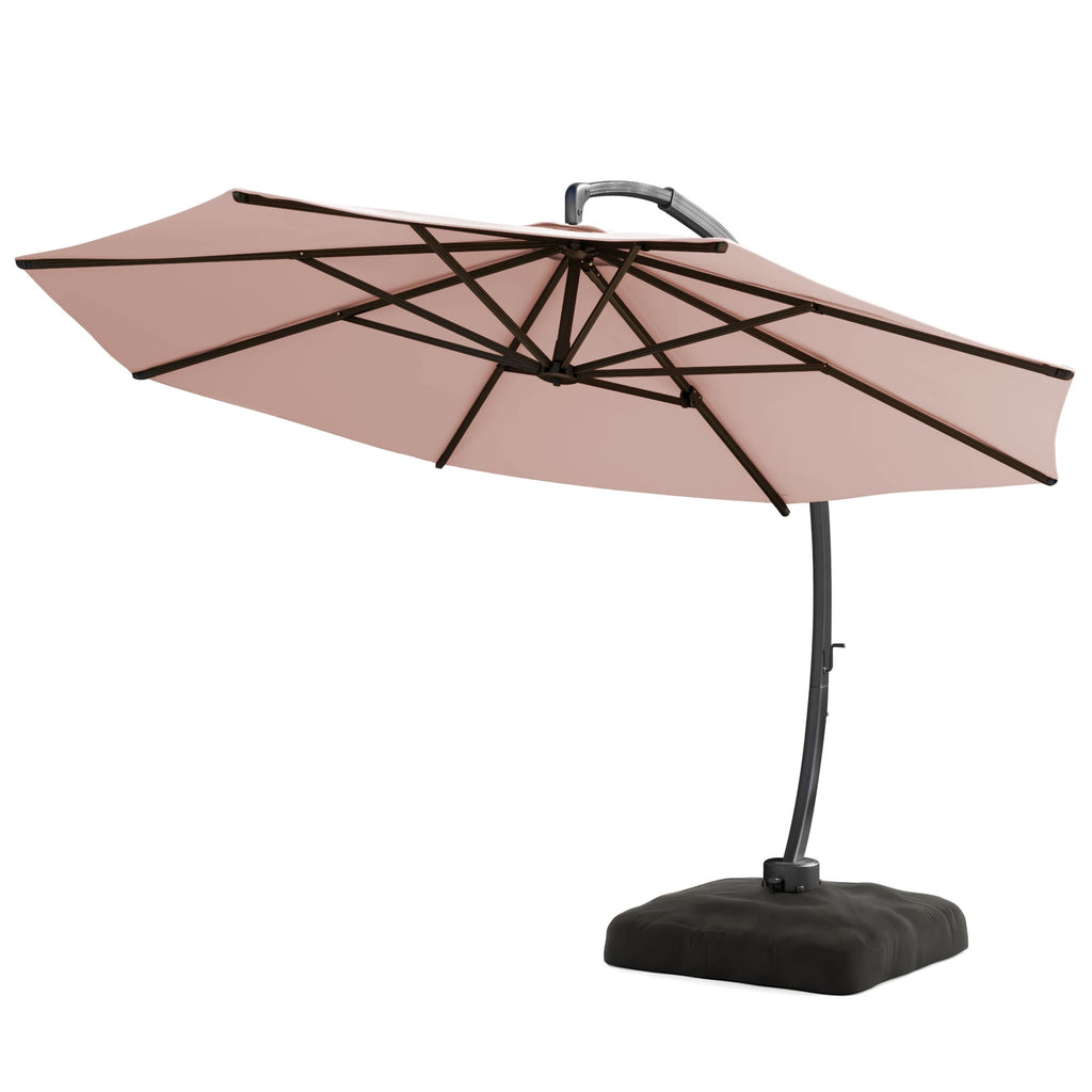 LAZZO 11ft Outdoor Patio Umbrella with Base, Aluminum Offset Cantilever Umbrella for Pool Deck, Champagne