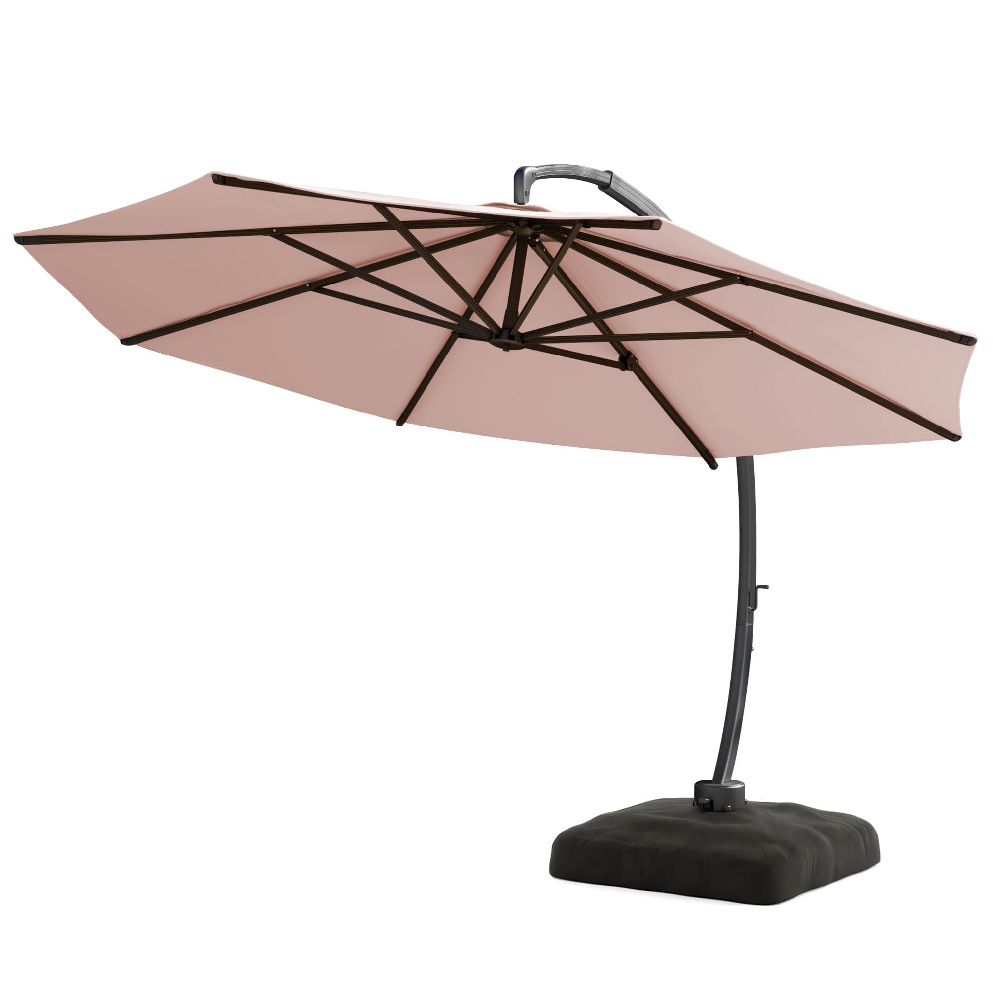 LAZZO 11ft Outdoor Patio Umbrella with Base, Aluminum Offset Cantilever Umbrella for Pool Deck, Champagne