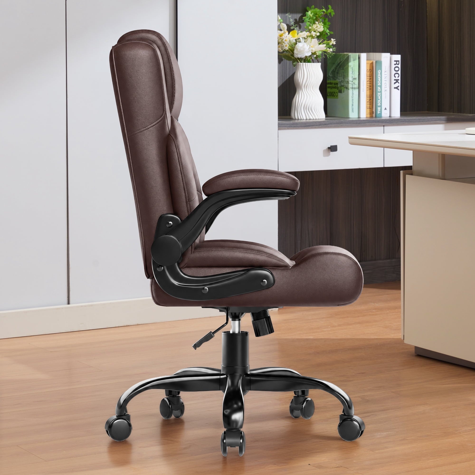 JONPONY Leather Office Chair, Big and Tall 500lbs Ergonomic Desk Chairs with Back Support, Executive Leather Chair with Wheels for Home Office, with Adjustable Padded Armrest & Lumbar Support , Black