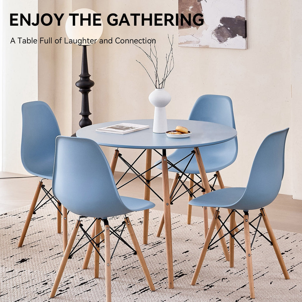 5-Piece 35.5'' Round Dining Table Set for 4, Kitchen Table Chair Set of 4, Mid-Century Modern Dinette Dining Room Table Set Dinner Table for 4 W/Solid Wood Legs, White