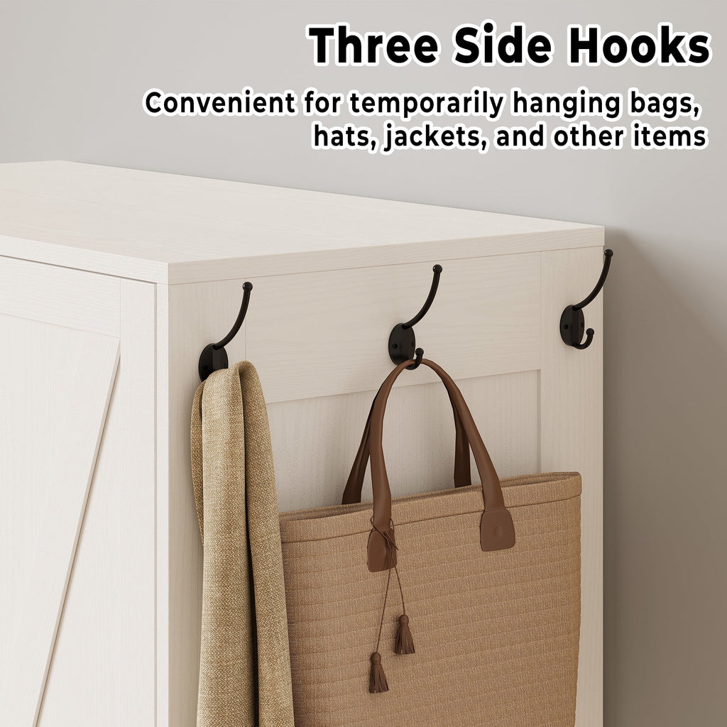 IRONCK 67 Tall Wardrobe Closet with Mirror & Drawer, White Wooden Bedroom Armoire Cabinet with Side Shelves and Hooks