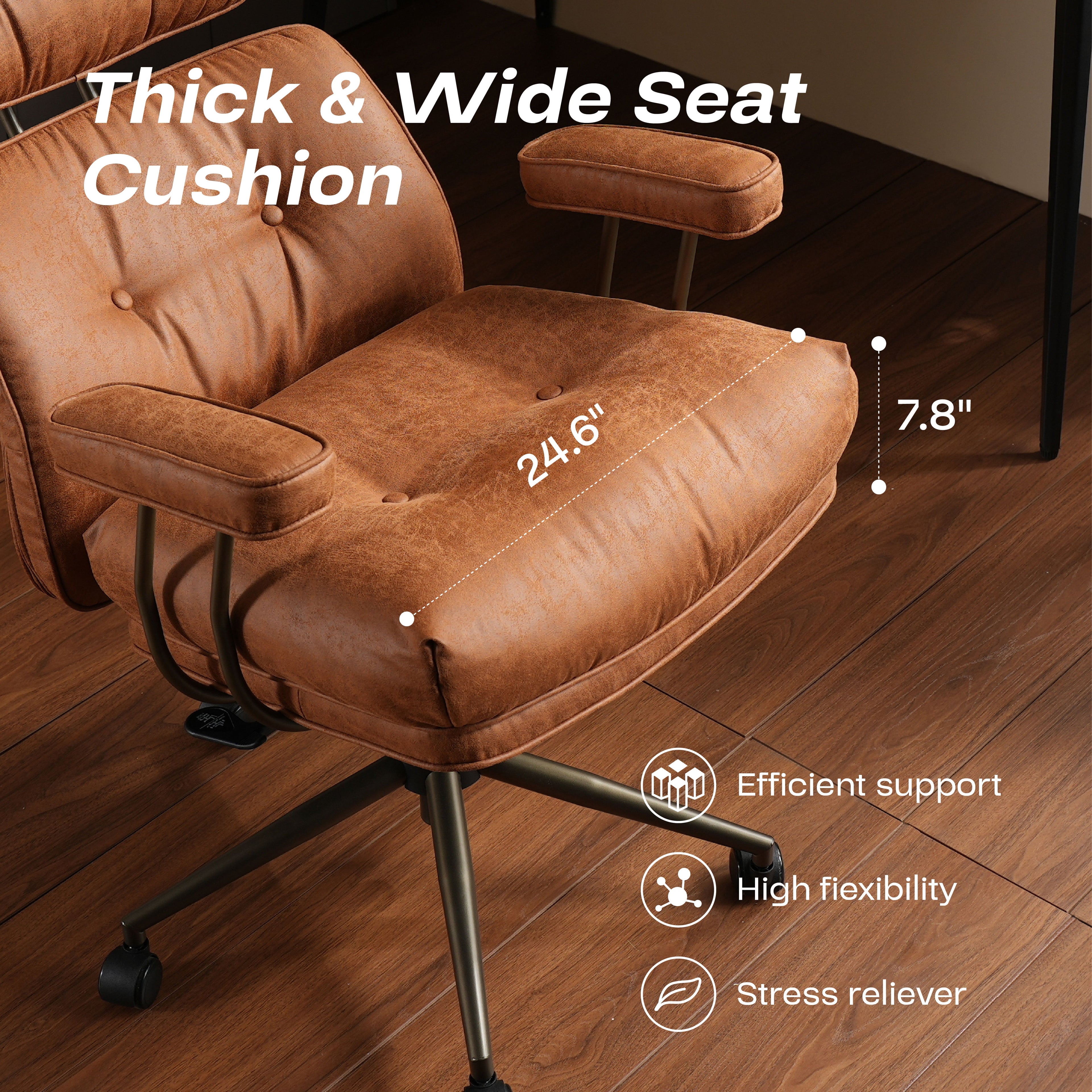 Toject Ergonomic Office Chair, High Back Big Comfy Home Office Chair with Lumbar Support, Mid-Century Modern Computer Executive Office Chair, Brown