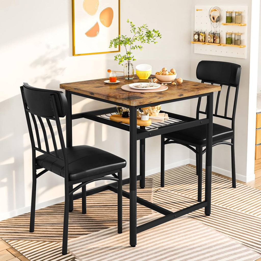 Lamerge 4 Person Dining Table Set, Wooden Dining Table 5 Piece Set with 4 Oak Metal Frame Chairs, Space Saving, Suitable for Apartments, Small Spaces, Kitchens, Breakfast Corners, Espresso Wood C