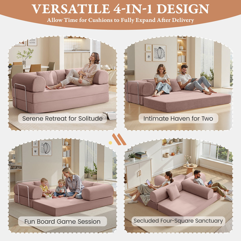 COOLHUT 63 W Combination Sofa, High Rebound Density Foam Sofa Couch, Two Forms Floor Couch Three Seats Sofa Bed for Living Room, Bedroom, Green