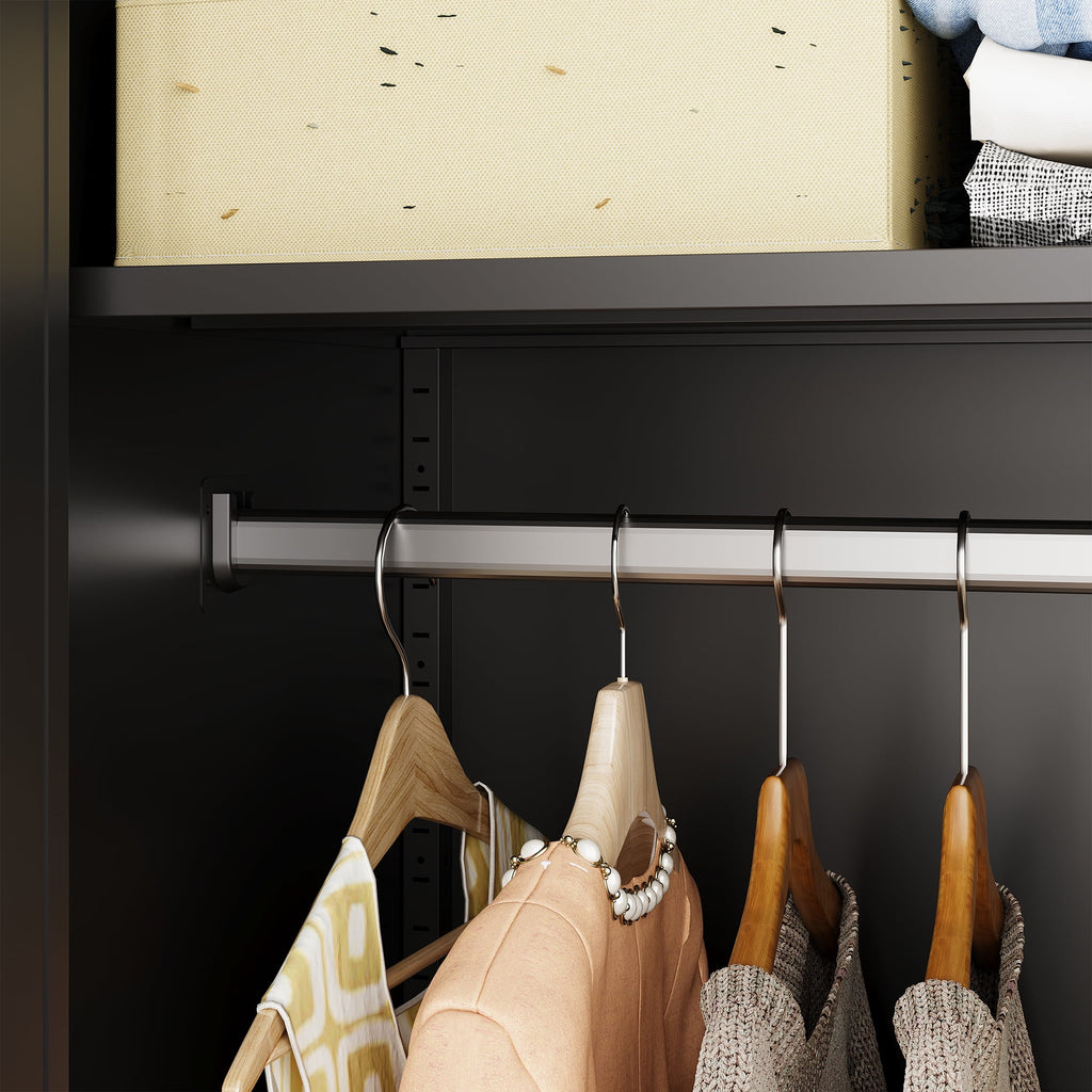 STANI Metal Wardrobe Closet with Hanging Rod, 72 White Armoire Wardrobe Cabinet with Adjustable Shelves, Clothes Storage Organizer Cabinets for Bedroom, Bathroom, Office
