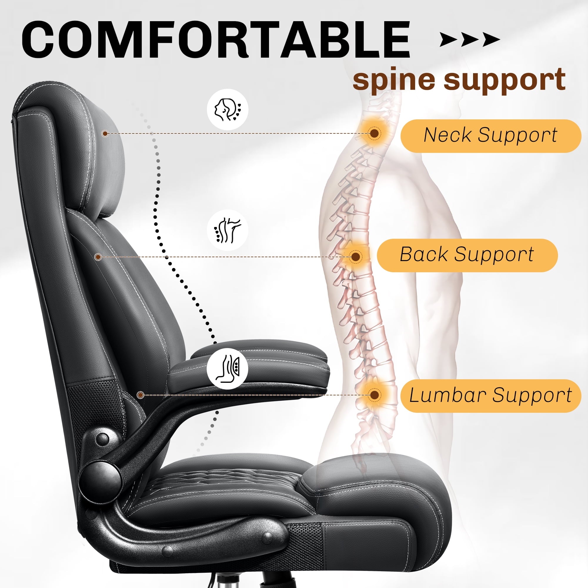 FASTES Executive Office Chair, Ergonomic Desk Chair with Adjustable Armrests, Computer Leather Chair Big and Tall Office Chair with Footrest and Lumbar Support, Brown