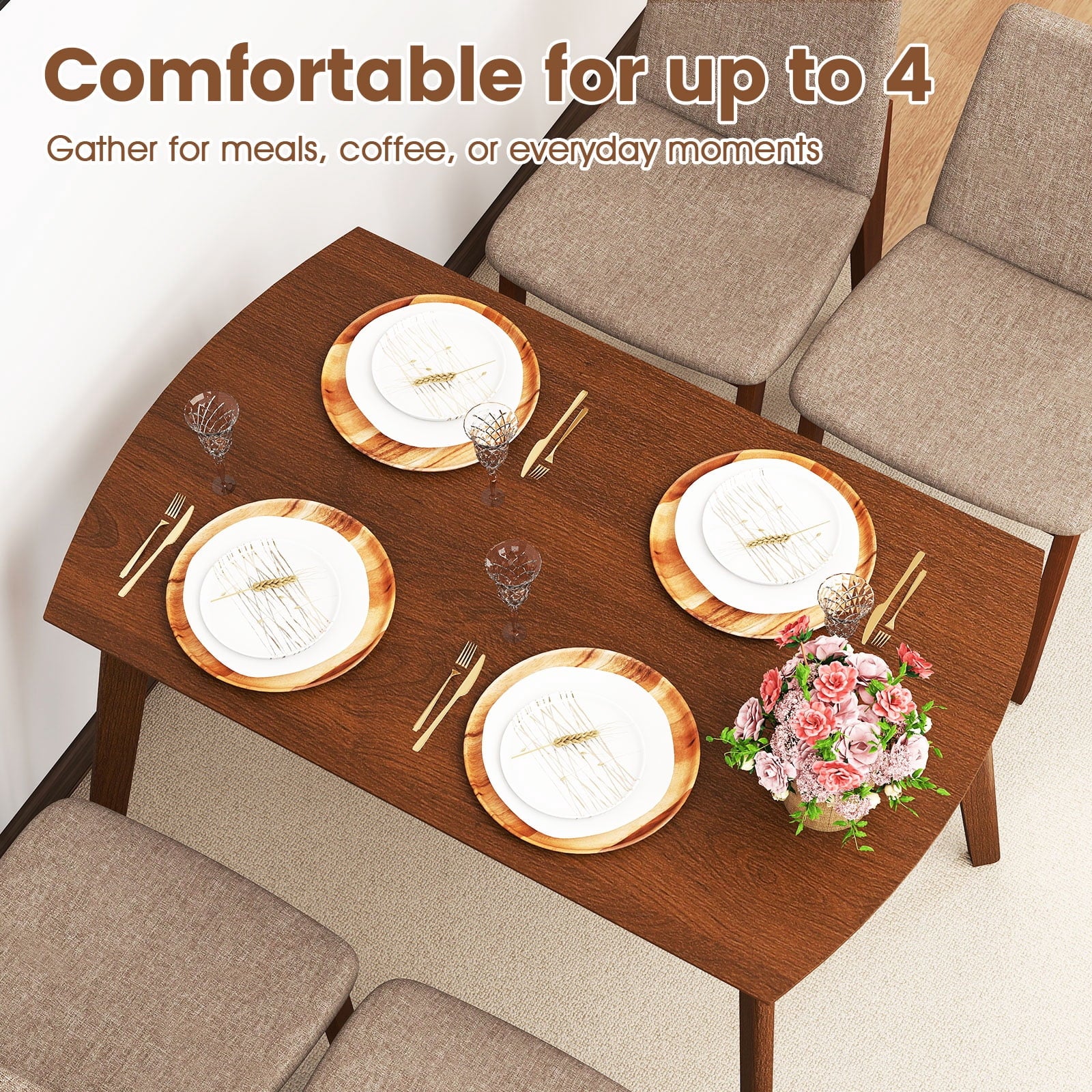 Costway 5-Piece Dining Table Set for 4,Rectangular Kitchen Table withLinen Fabric Chairs