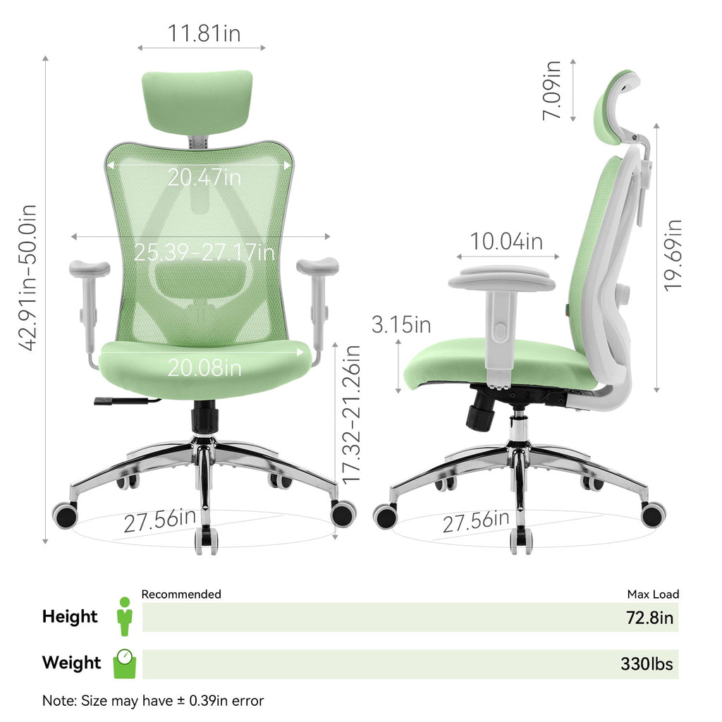 Sihoo M18 Mesh Ergonomic Office Chair with Adjustable Lumbar Support, High Back, Black