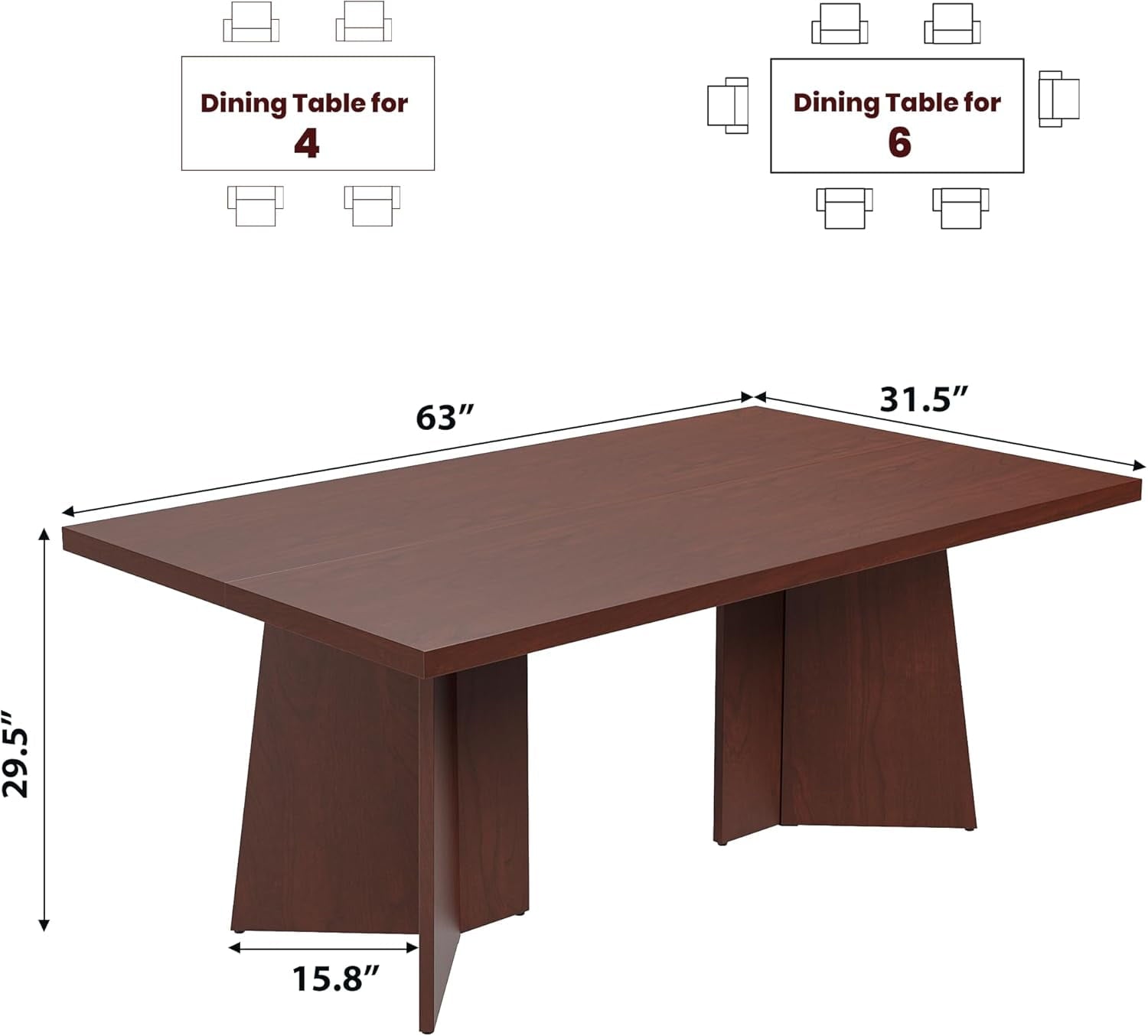 Dining Table for 6-8 People - 63 Modern Long Kitchen Table with Large Tabletop & Heavy Duty Pedestal Legs, Dinner Table for Kitchen, Conference Room, Home, Walnut