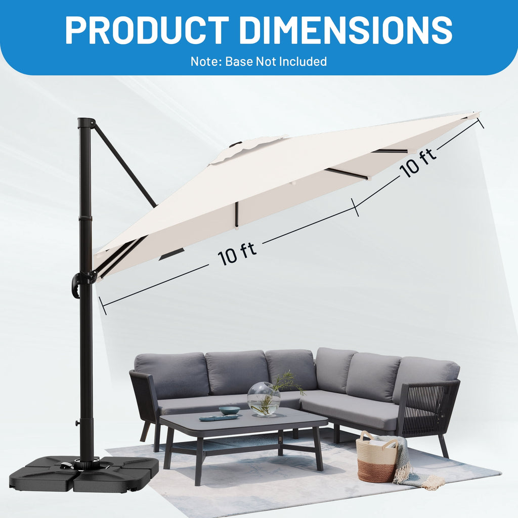 Easthome 10 × 10FT Square Cantilever Patio Umbrella, 360° Rotating Offset Umbrella with Crank, 8 ribs, Outdoor Hanging Roman Umbrella for Garden Deck Backyard, Red