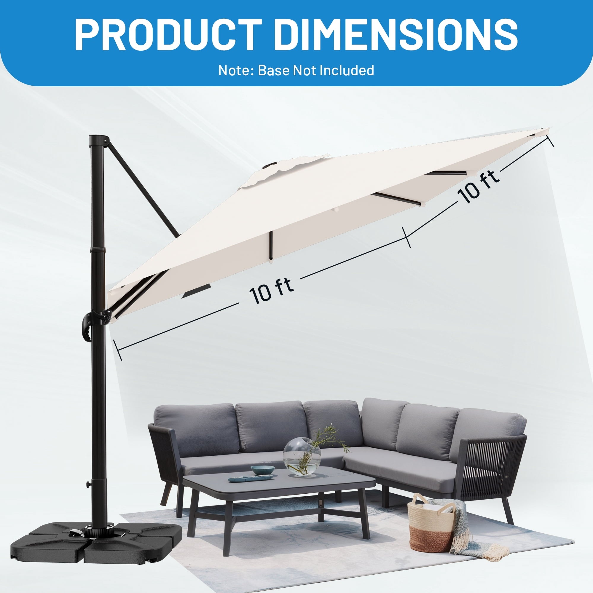Easthome 10 × 10FT Square Cantilever Patio Umbrella, 360° Rotating Offset Umbrella with Crank, 8 ribs, Outdoor Hanging Roman Umbrella for Garden Deck Backyard, Red