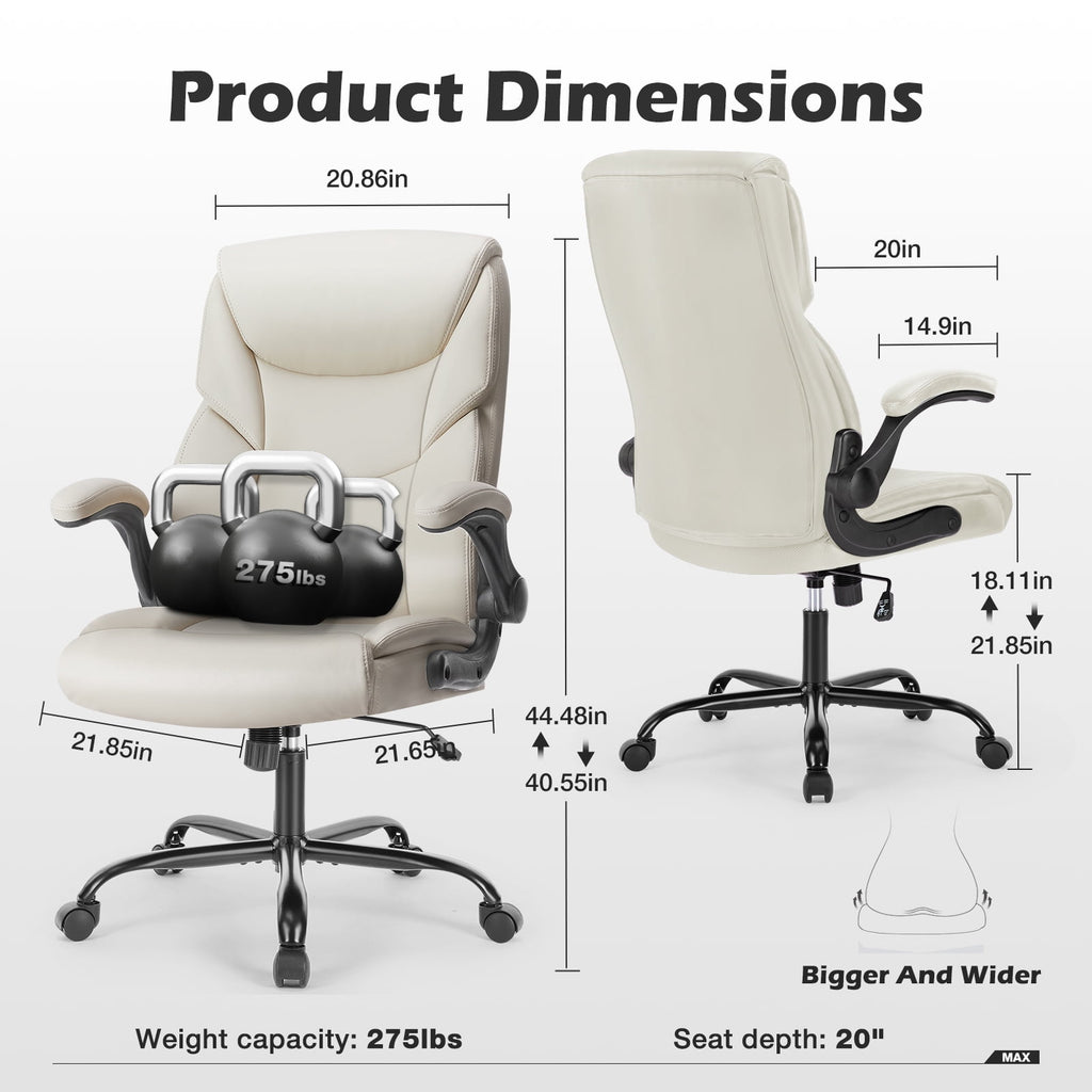 GIANNA Heavy Duty Ergonomic Computer Gaming Office Chair, With Wheels, Flip-up Arms, Adjustable Height, PU Leather, Black