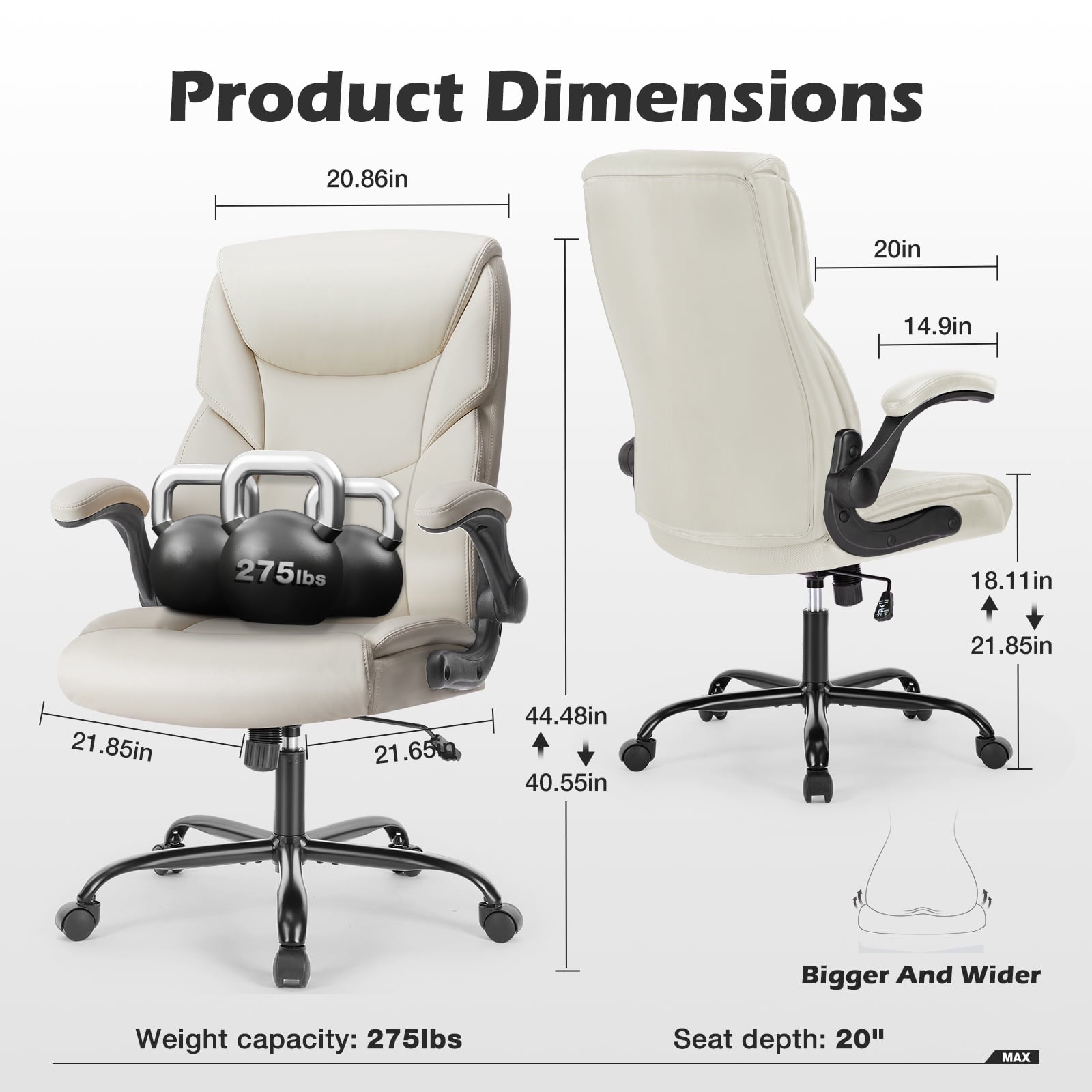 GIANNA Heavy Duty Ergonomic Computer Gaming Office Chair, With Wheels, Flip-up Arms, Adjustable Height, PU Leather, Black