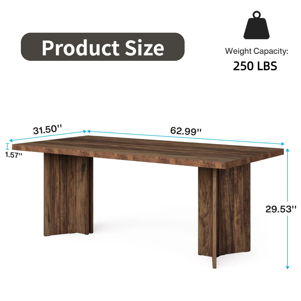 Fnova 63 Rectangular Modern Dining Table, Wooden Modern Kitchen Table for 6 People for Dining Room, Warm Brown (Chairs Not Included)