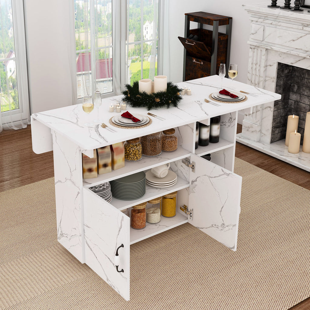 Wohh 47 Inch Folding Dining Table with Storage Shelves & Wheels, Multifunctional Kitchen Desk for Small Spaces, Compact Mobile Computer Desk for Home Office, Dorm, Adjustable Foldable Study Table