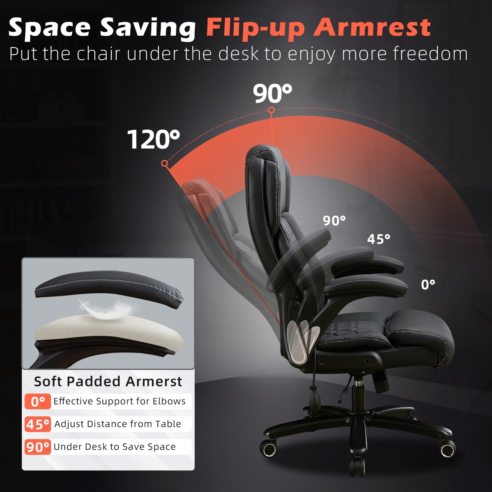 NYOAK 700lbs Big and Tall Office Chair, Heavy Duty Ergonomic Chair, Extra Wide Seat, Quiet Rubber Wheels, High Back with Lumbar Support, Flip-Up Arms