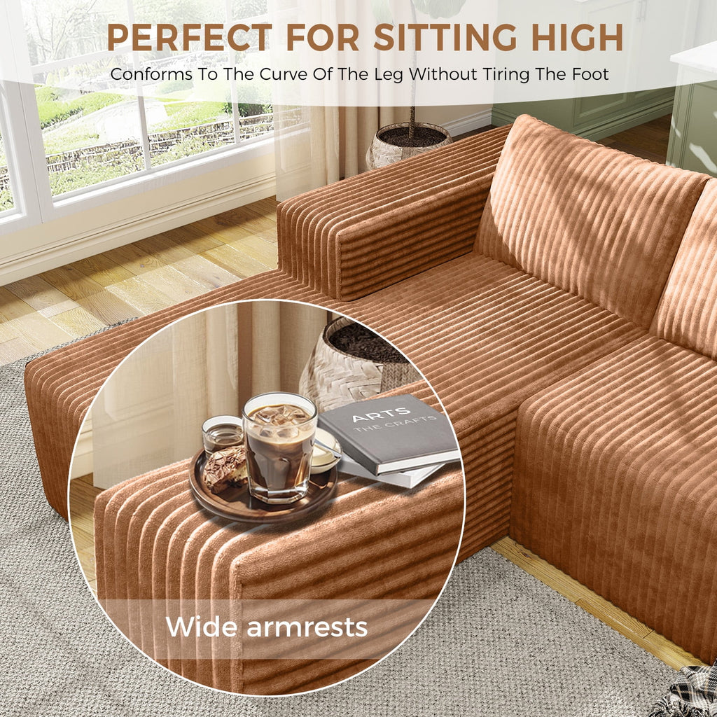 YVDNHP Modular Cloud Sofa - No Assembly Required, 107.8 Oversized L-Shaped Sectional with Chaise, Flannel Fabric Deep Seating Couch for Living Room