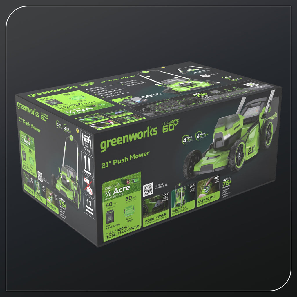 Greenworks 60V 21 Push Lawn Mower + (1) 5.0 Ah Battery & Charger 2546502