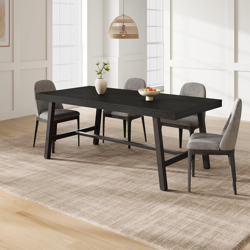 Industrial Dining Table for 6-8 People, 70.87 Long Wooden Kitchen Table with Sturdy Metal Frame & Natural Finish, Seats 6 Rectangular Counter for Dinner, Kitchen, Dining Room - Natural