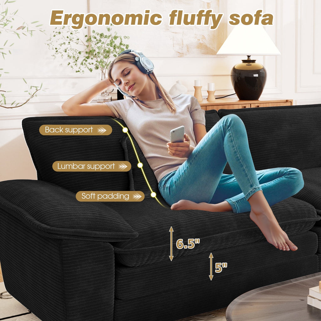 Muumblus 80.5 Corduroy Loveseat Sofa, Oversized Upholstered 2-Seater Fluffy Cloud Sleeper Couch for Living Room/Apt, Pink