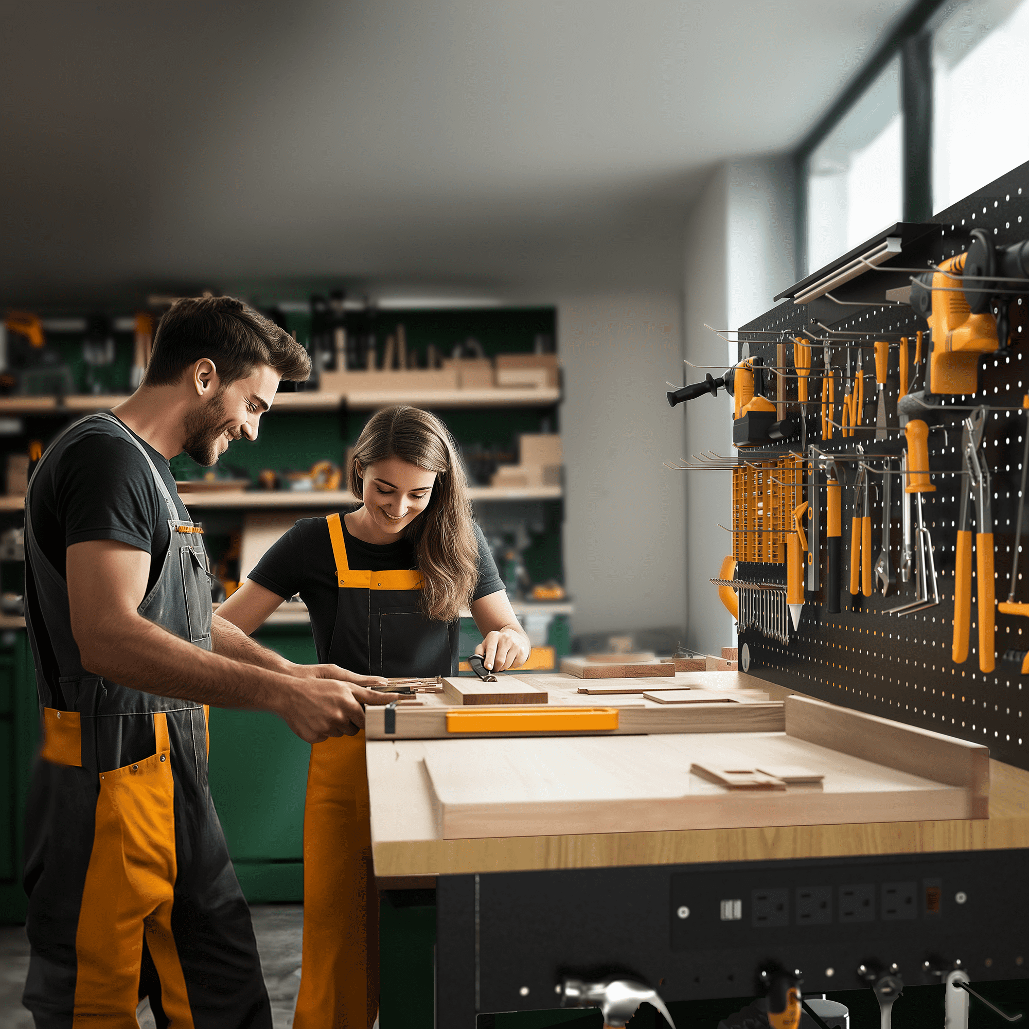 CAMMOO 48 Multifunctional Heavy Duty Workbench for Garage with Pegboard, 2000LBS Load,Adjustable Height Worktable,Storage Shelf,LED Light, Built-in Power Strip