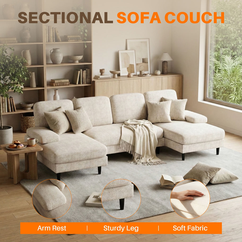 edx 99 U-Shaped 6 Seat Sofa Couch for Living Room, Linen Fabric Sofa Bed with Removable Pillows for Home and Apartment (Fabric, Dark Grey)