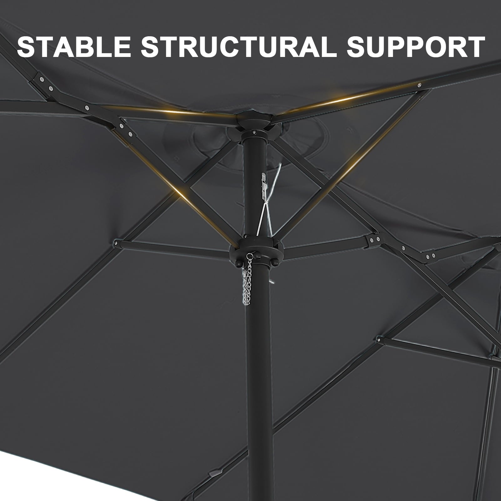 Ainfox 15ft Large Patio Umbrella with Solar Lights, Double-Sided Outdoor Rectangle Table Umbrellas with Sand Bag Base，Beige