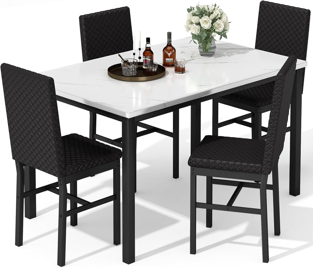 Baxluxe Dining Table Set for 4, Modern 5 Piece Dining Table Set, Faux Marble Kitchen Table and 4 Velvet Upholstered Chairs for Apartments, Dining Rooms, Small Spaces, Gray