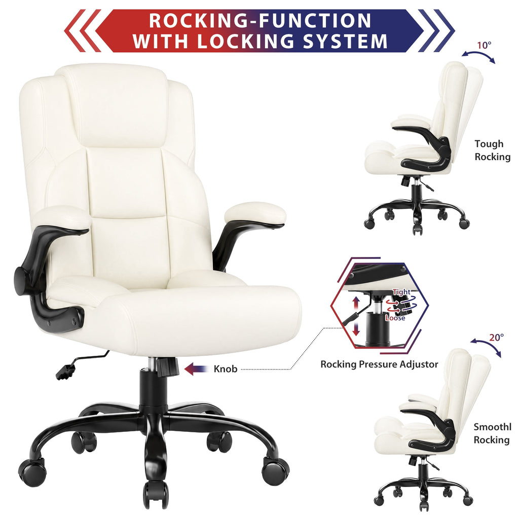 JONPONY Leather Office Chair, Big and Tall 500lbs Ergonomic Desk Chairs with Back Support, Executive Leather Chair with Wheels for Home Office, with Adjustable Padded Armrest & Lumbar Support , Black