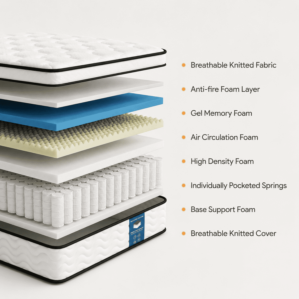 Gravellaire 12 Queen Mattress in a Box, Gel Memory Foam and Pocket Spring Hybrid Mattress, Medium Comfort, Pressure Relief, Adult