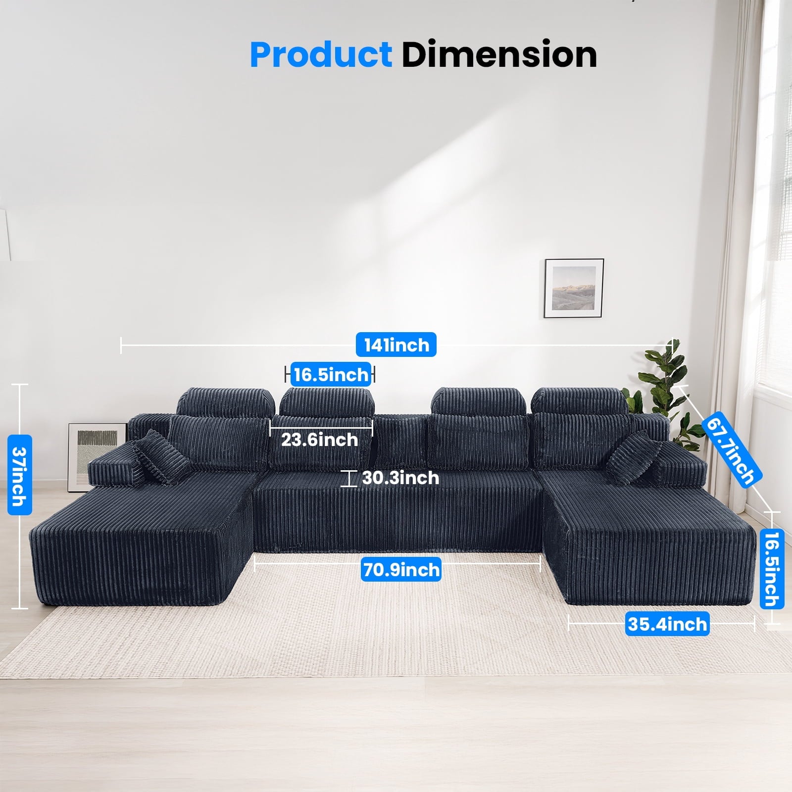 71 High Backrest Sofa for Small Spaces, Compressed Corduroy Couch with Deep Seating for Living Room, Bedroom, Dark Grey