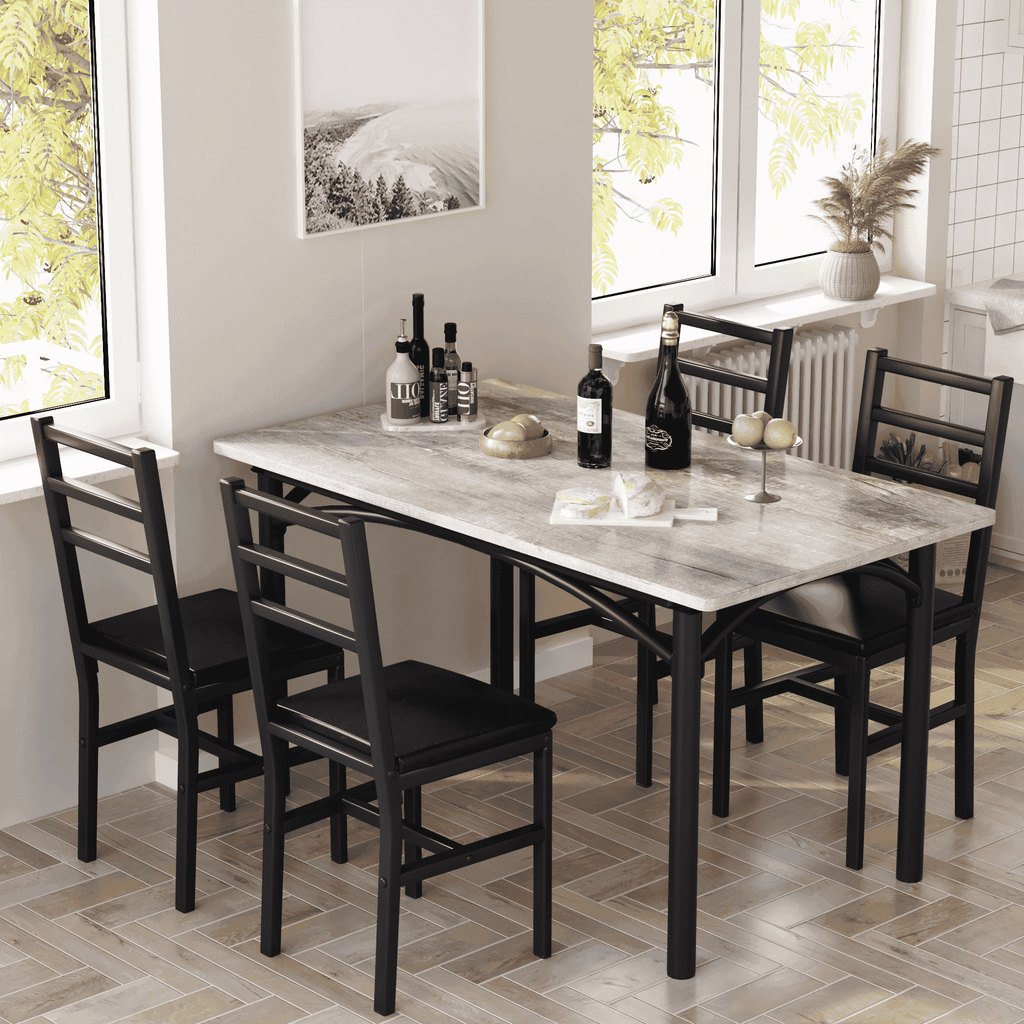 Baxluxe 4-person dining table set, farmhouse-style wooden kitchen dining table and chair set, farmhouse 5-piece dining table set with storage rack, small kitchen dining table set,Black