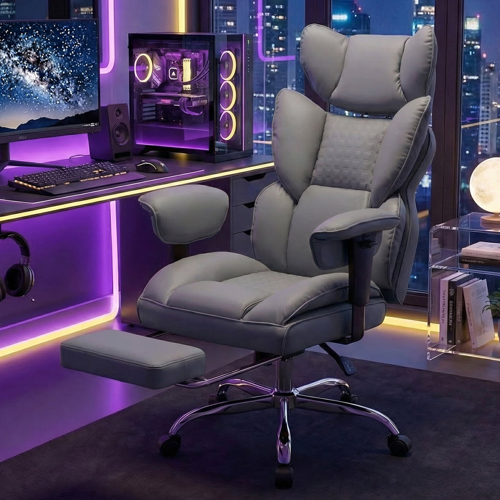 CONCETTA Ergonomic Office Chair 400LBS for Big & Tall, Heavy Duty Desk Chair with Reclining Back, Footrest, Luxurious PU Leather, Black