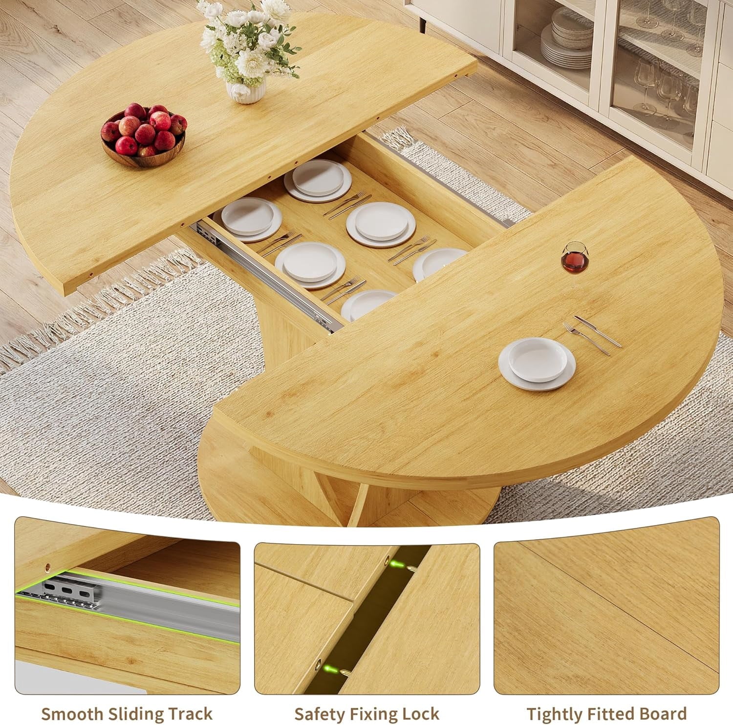 Laisnet 47 Round Dining Table for 4-6, Kitchen Table with Rounded Base for Dining Room Living Room, Black