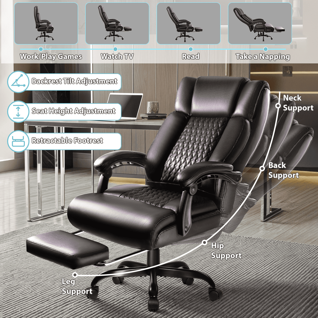 Waleaf Office Chair with Footrest,90-165°Reclining Ergonomic High Back Computer Desk Chair Lumbar Support for Home Office