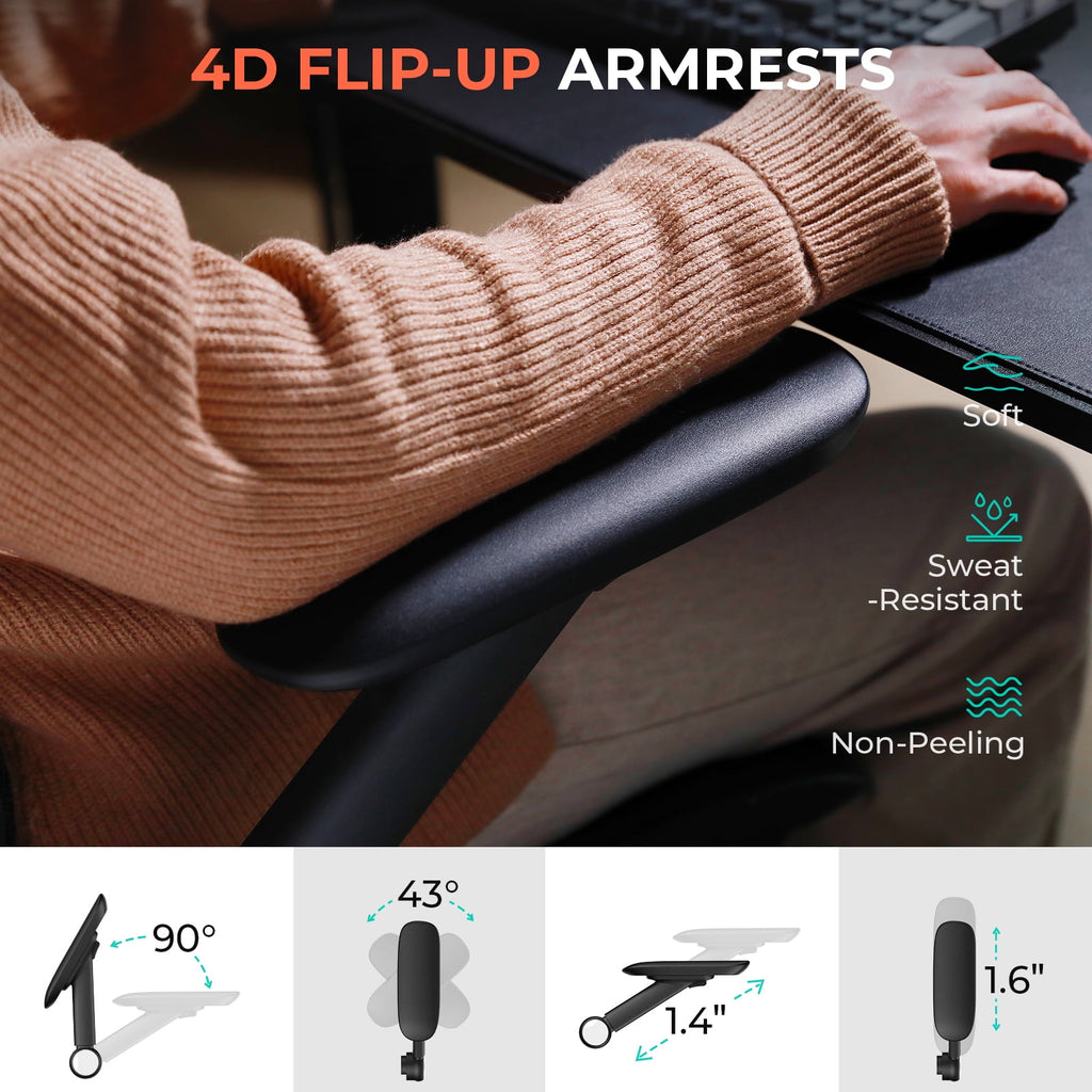 Ergonomic Mesh Office Chair with Adjustable Lumbar Support, Flip-Up Arms, Headrest, Swivel Task Chair for Home Office
