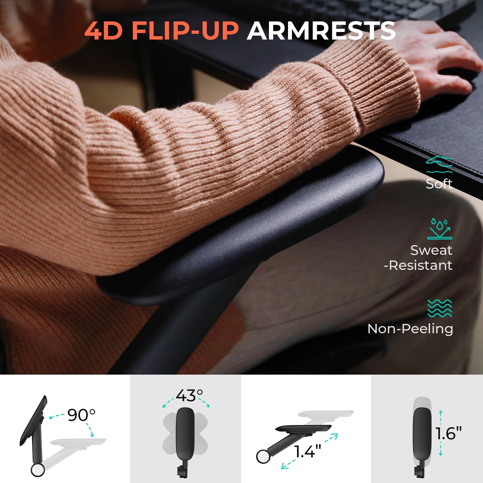 Ergonomic Mesh Office Chair with Adjustable Lumbar Support, Flip-Up Arms, Headrest, Swivel Task Chair for Home Office