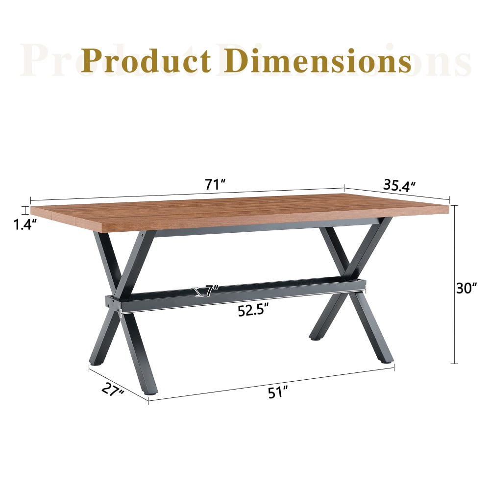 Modern 71 Wood Dining Table, Light Wood Grain MDF Top with X-Shaped Metal Legs, Seats 6-8 People, for Kitchen & Dining Room