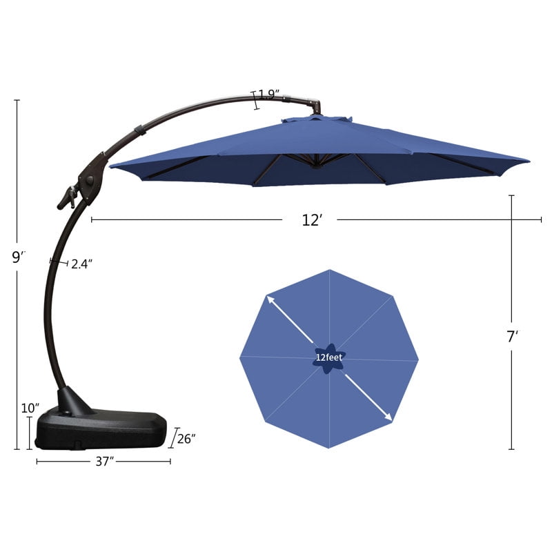 GRANDPATIO 12 Ft Outdoor Umbrella with Base, Large Aluminum Cantilever Offset Umbrella for Patio Pool, Black & White