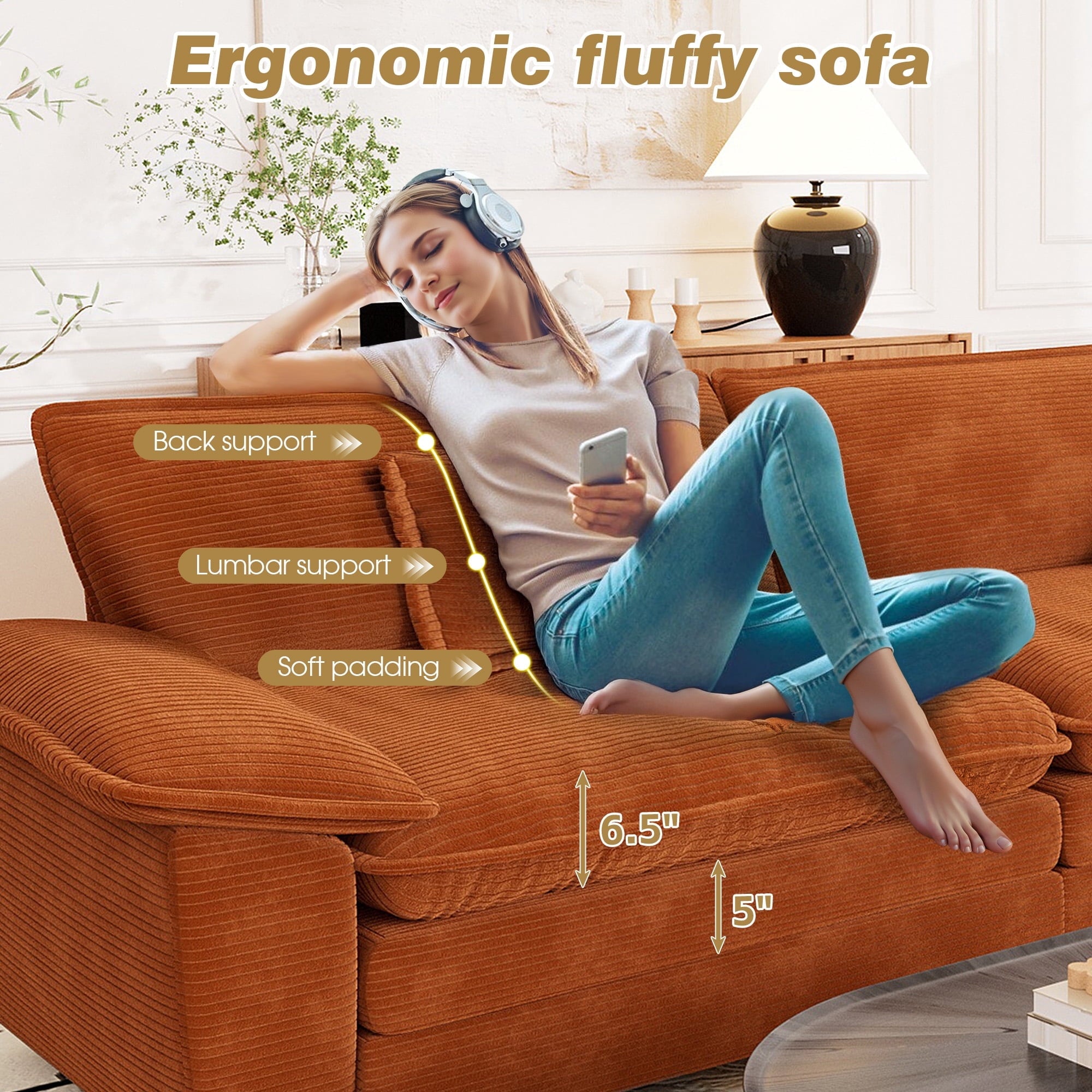 Muumblus 80.5 Corduroy Loveseat Sofa, Oversized Upholstered 2-Seater Fluffy Cloud Sleeper Couch for Living Room/Apt, Pink